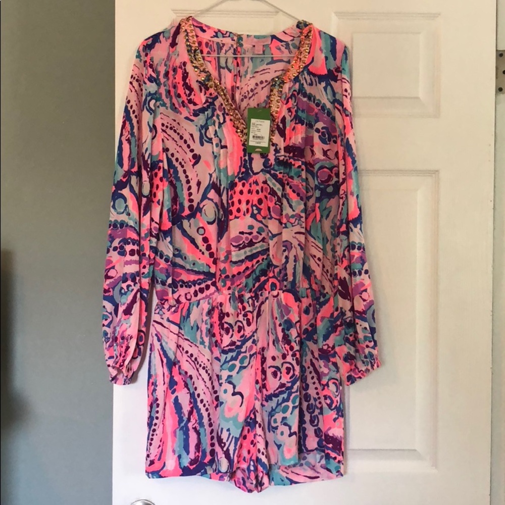 Lilly Pulitzer Colby Romper in Colony Coral print